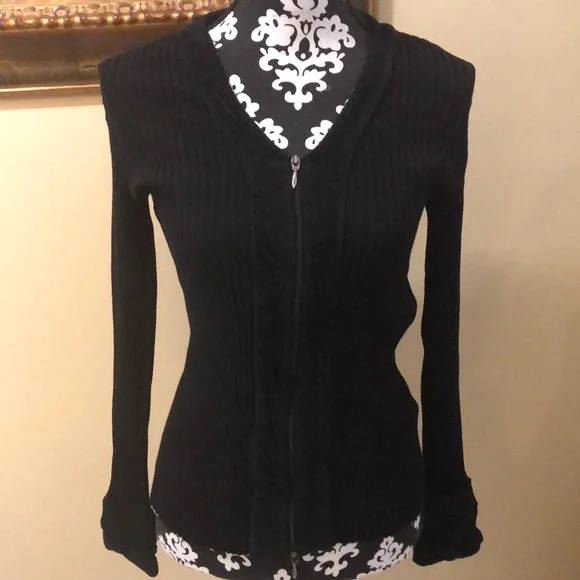 ✔️Anne Fontaine Veronica ribbed zip up cut-in chenille trimmed cardigan - Picture 2 of 15